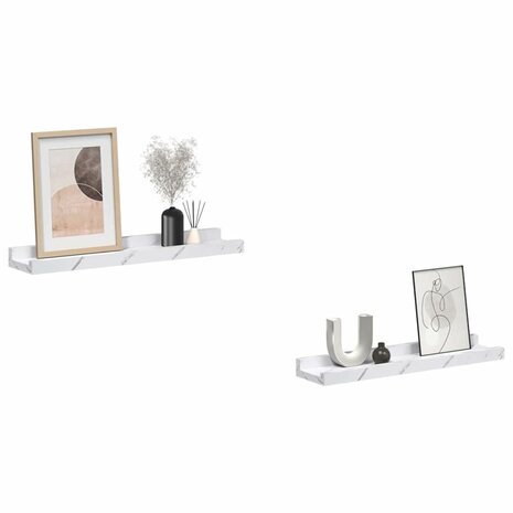Wandplank met plank 2 pcs Wit Marmer 40 x 9 x 3 cm Bewerkt hout 3