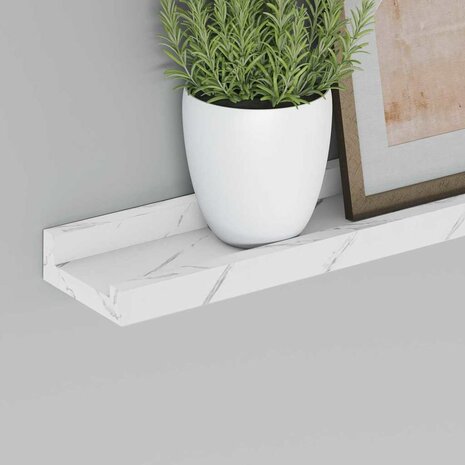 Wandplank met plank 2 pcs Wit Marmer 60 x 9 x 3 cm Bewerkt hout 5