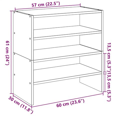 Schoenenrekken 2 st stapelbaar 60x30x30,5 cm artisanaal eiken 9