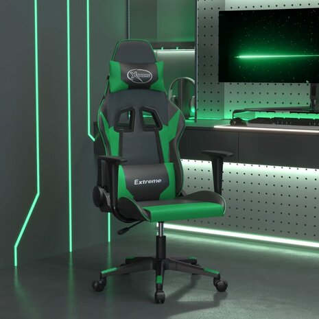 Massage gamestoel kunstleer zwart en groen 1