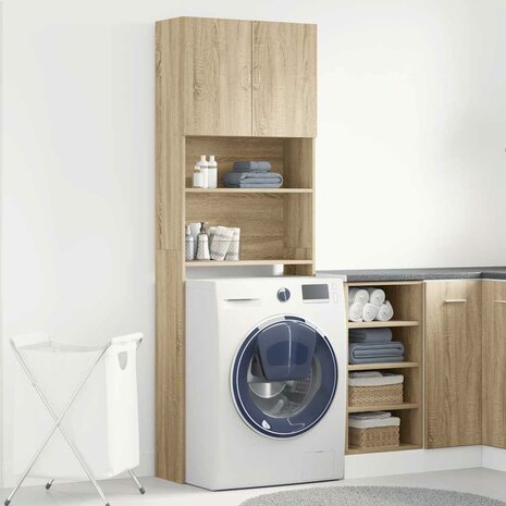 Wasmachinekast 64x24x190 cm bewerkt hout en sonoma eikenkleurig 3