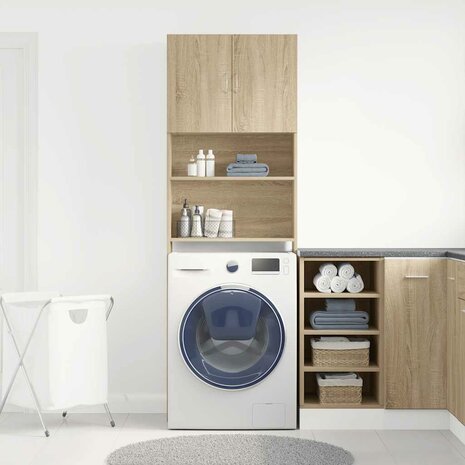 Wasmachinekast 64x24x190 cm bewerkt hout en sonoma eikenkleurig 4