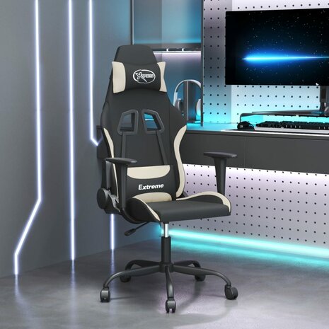Massage gamestoel stof zwart en cr&egrave;mekleurig 1