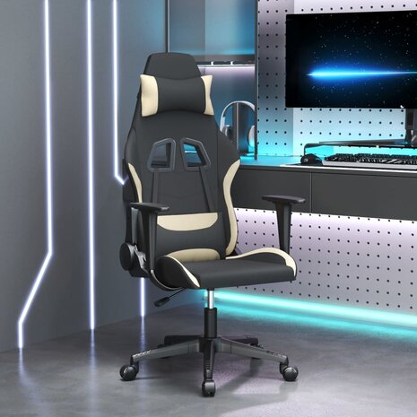 Massage gamestoel stof zwart en cr&egrave;mekleurig 1