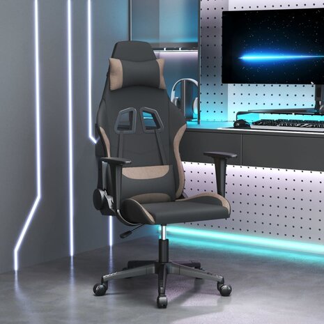 Massage gamestoel stof zwart en taupe 1