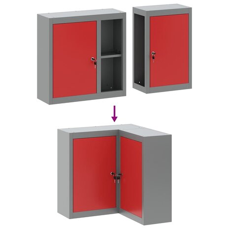 Gereedschapskast met plank Rood en Grijs 55 x 55 x 55 cm 9