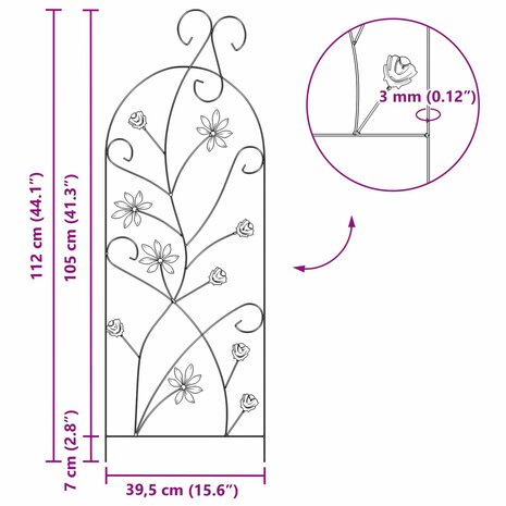 Tuinhek 3 pcs Zwart 112 x 40 cm Staal 9