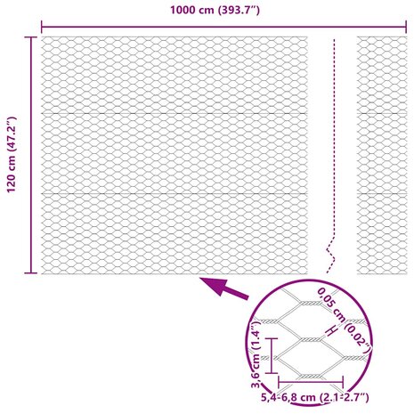 Hexagon Hek Zilver 1,2 x 10 m Gegalvaniseerd staal 9