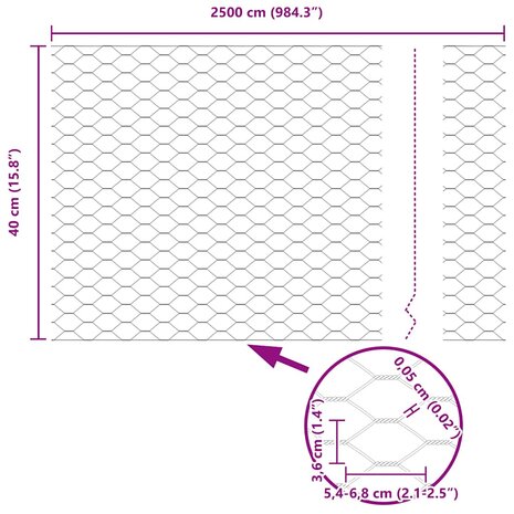 Hexagon Hek Zilver 0,4 x 25 m Gegalvaniseerd staal 9