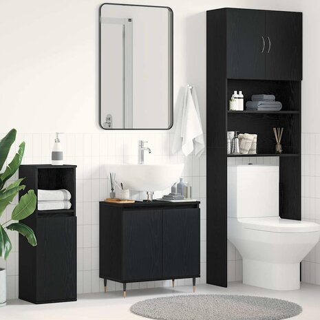Badkamer wastafelkast Zwart Eiken 58 x 33 x 60 cm Bewerkt hout 1