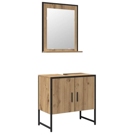 Badkamermeubelset Wandgemonteerd 2 pcs Bruin Bewerkt hout 2
