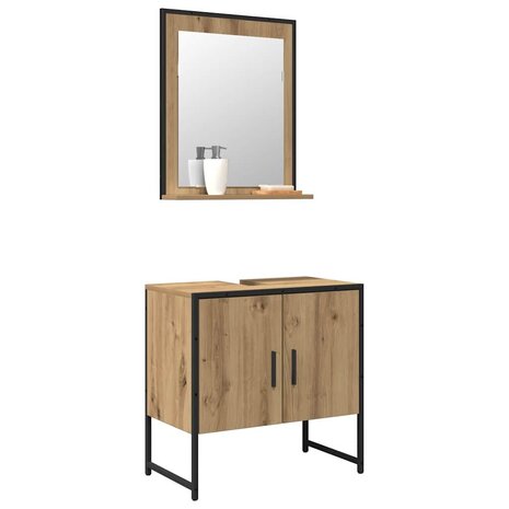 Badkamermeubelset Wandgemonteerd 2 pcs Bruin Bewerkt hout 3