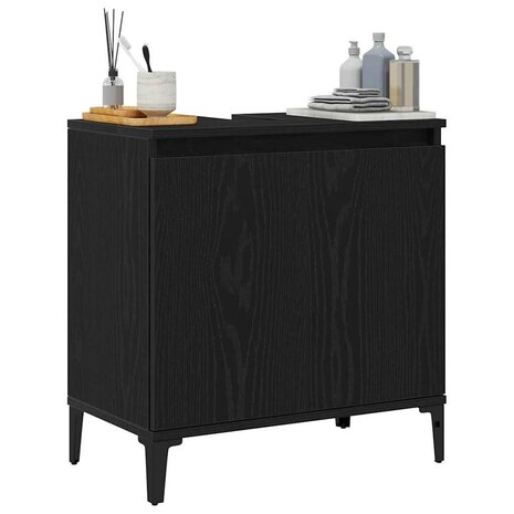 Badkamerkast Zwart Eiken 58 x 33 x 60 cm Bewerkt hout 3