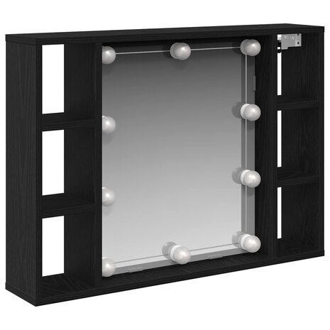 Spiegelkast met plank Zwart Eiken 76 x 15 x 55 cm Bewerkt hout 1