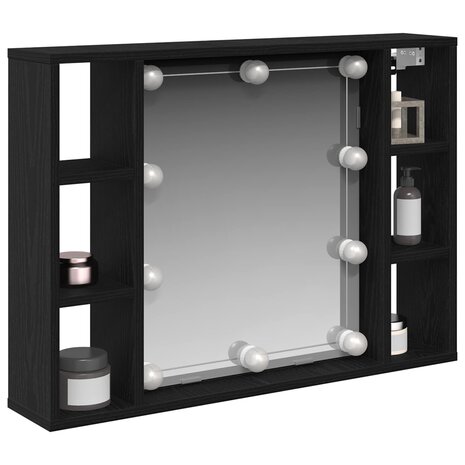 Spiegelkast met plank Zwart Eiken 76 x 15 x 55 cm Bewerkt hout 2