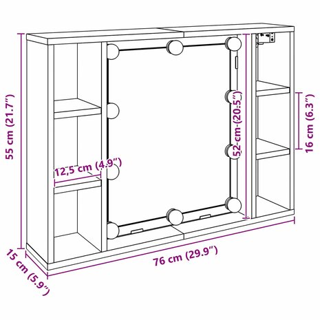 Spiegelkast met plank Zwart Eiken 76 x 15 x 55 cm Bewerkt hout 7