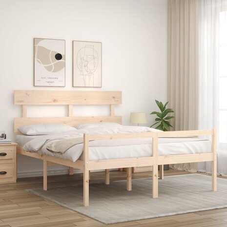 Seniorenbed met hoofdbord massief hout 160x200 cm 3