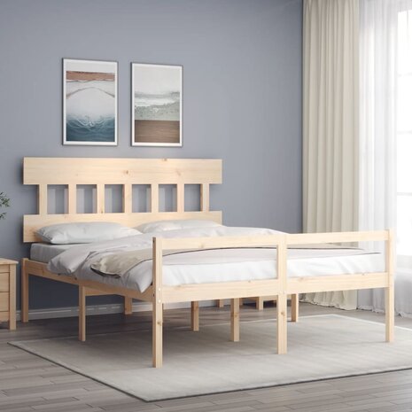Seniorenbed met hoofdbord massief hout 160x200 cm 1