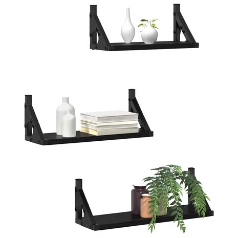 Wandplank Wandgemonteerd met opslag 3 pcs Zwart Eiken 3