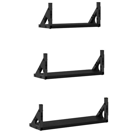 Wandplank Wandgemonteerd met opslag 3 pcs Zwart Eiken 7