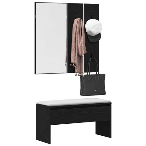 Halmeubelset met lade met opslag 4 pcs Zwart Eiken Bewerkt hout 3