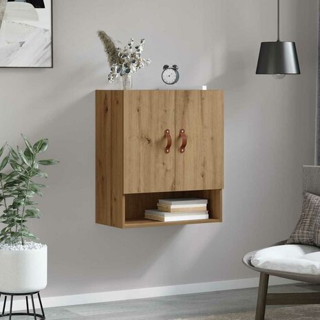 Wandkast artisanaal eikenkleurig 60 x 31 x 70 cm Bewerkt hout 4