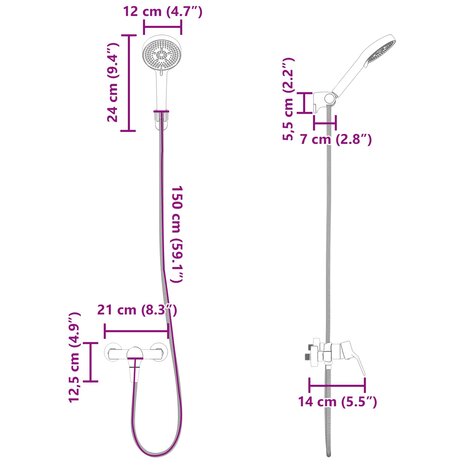Doucheset Zwart G 1 / 2 inch Koper 9