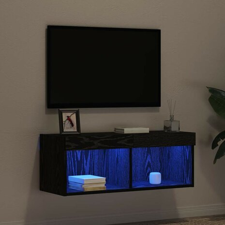 Tv-meubelset Zwart Eiken 80 x 30 x 30 cm Bewerkt hout 6