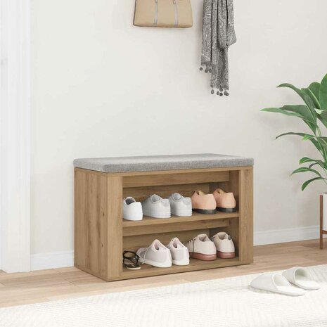Schoenenrek met plank artisanaal eikenkleurig 75 x 35 x 45 cm 4