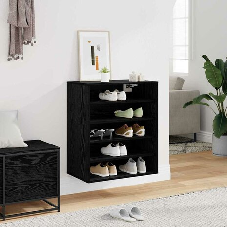 Schoenenkast met plank Zwart Eiken 60 x 35 x 70 cm Bewerkt hout 4