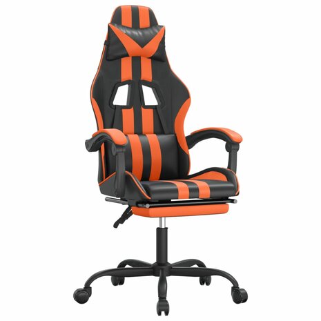 Gamestoel draaibaar met voetensteun kunstleer zwart en oranje 2
