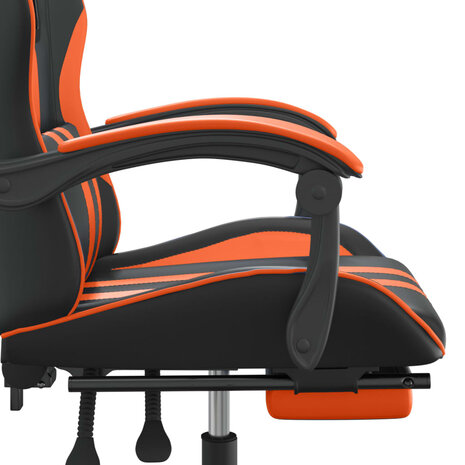 Gamestoel draaibaar met voetensteun kunstleer zwart en oranje 9