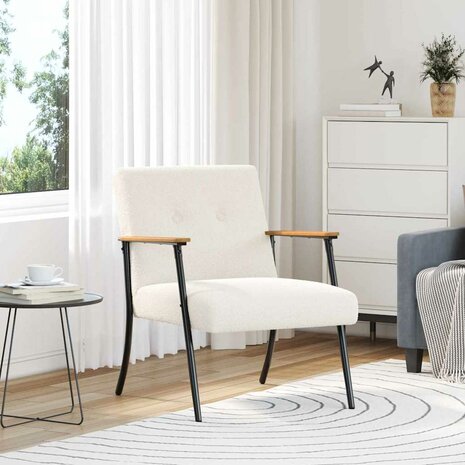 Fauteuil Cr&egrave;me 59 x 75 x 78 cm Krullend Wol-achtig Stof 1