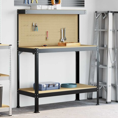 Werkbanken met plank Zwart 81 x 41 x 145 cm Bewerkt hout 1