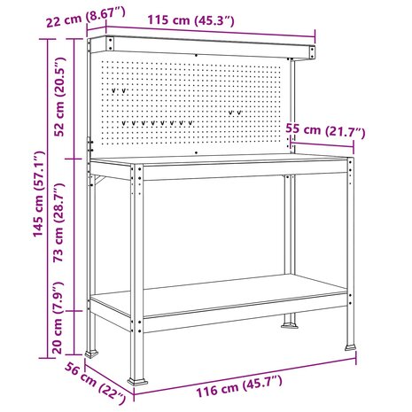 Werkbanken met plank Zwart 81 x 41 x 145 cm Bewerkt hout 9