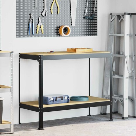 Werkbanken met plank Zwart 81 x 41 x 145 cm Bewerkt hout 1