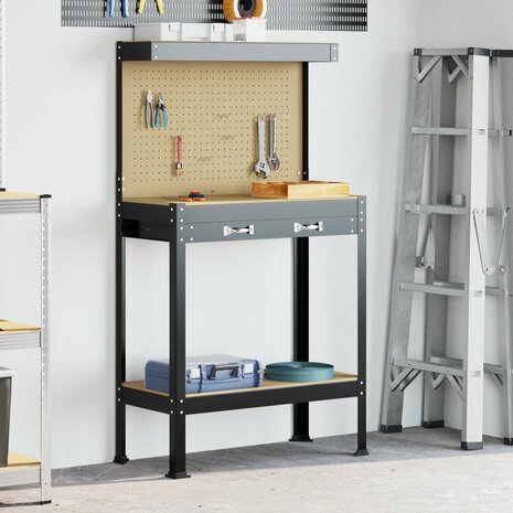 Werkbanken met lade Zwart 81 x 41 x 145 cm Bewerkt hout 1
