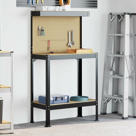 Werkbanken met plank Zwart 81 x 41 x 145 cm Bewerkt hout 1