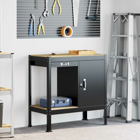 Werkbanken met lade Zwart 81 x 41 x 145 cm Bewerkt hout 1