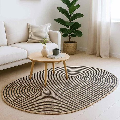 Vloerkleed Natuurlijk en Zwart 122 x 183 cm Jute 2