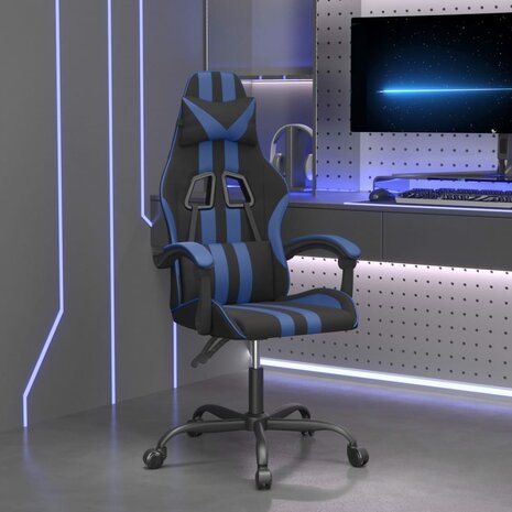 Gamestoel draaibaar kunstleer zwart en blauw 1