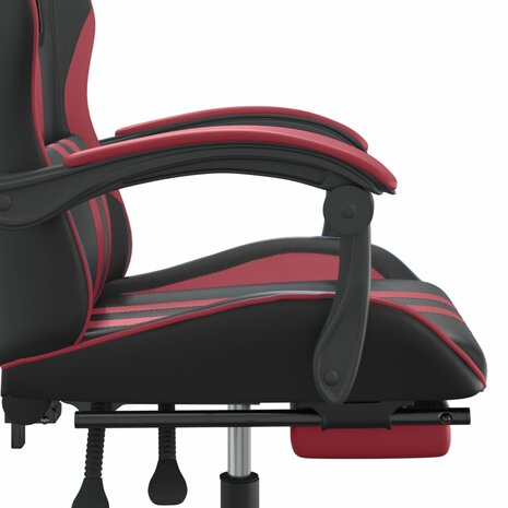 Gamestoel draaibaar met voetensteun kunstleer zwart en wijnrood 9