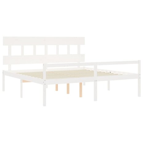 Seniorenbed met hoofdbord massief hout wit 200x200 cm 5