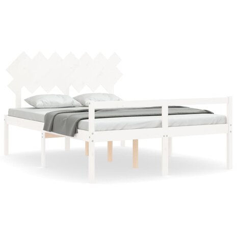 Seniorenbed met hoofdbord massief hout wit 140x190 cm 2