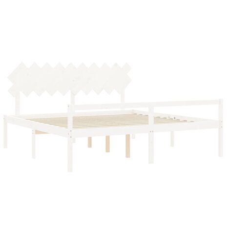 Seniorenbed met hoofdbord massief hout wit 200x200 cm 5
