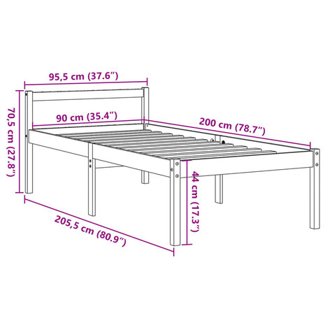 Seniorenbed massief grenenhout wasbruin 90x200 cm 9