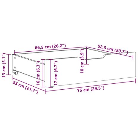 Bedlades 2 st 75x55x17 massief grenenhout wasbruin 8