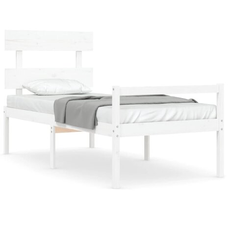 Seniorenbed met hoofdbord massief hout wit 2