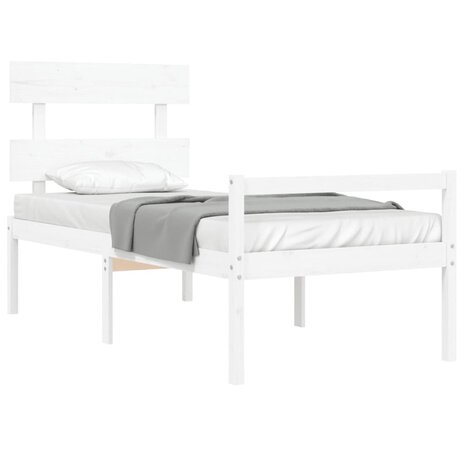 Seniorenbed met hoofdbord massief hout wit 4