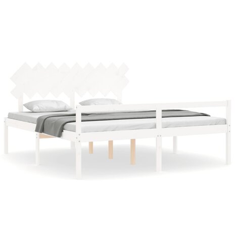 Seniorenbed met hoofdbord massief hout wit 2